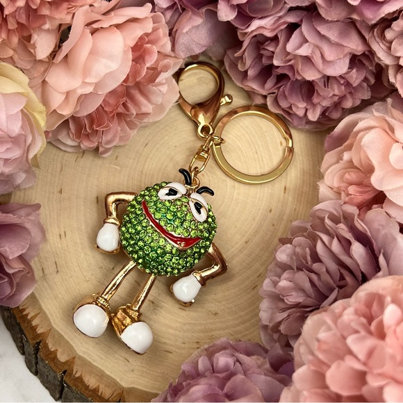 Whimsical Green Crystal M&M Character Keychain Charm - Picture 9 of 16